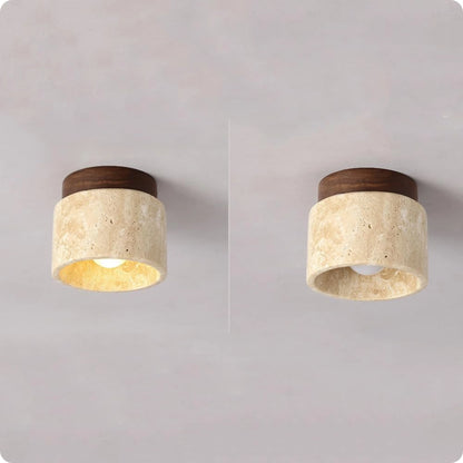 Plafonnier rond bois et plâtre avec éclairage LED doux et moderne - PlafonnierDeco
