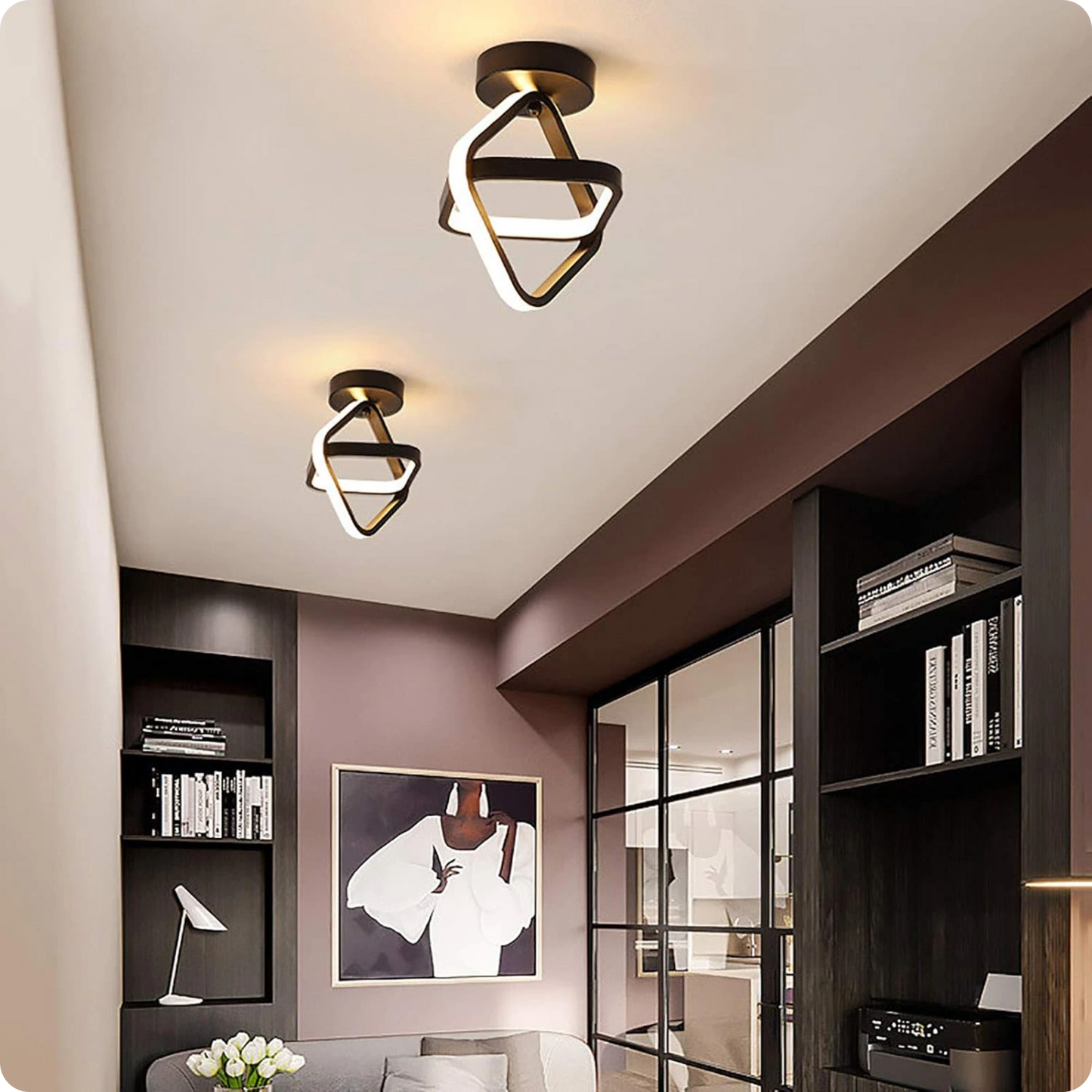 Plafonnier Style Contemporain LED Double Anneaux