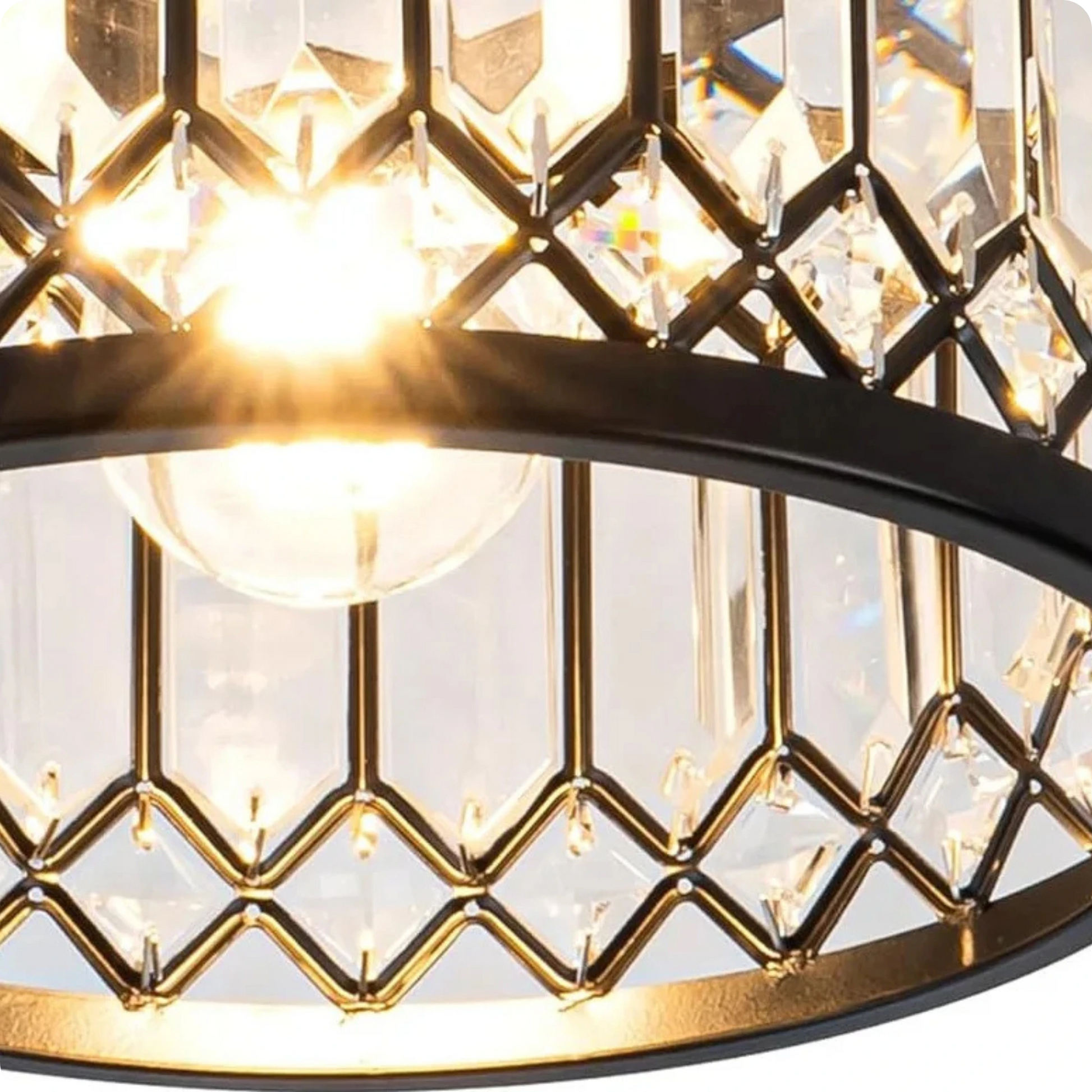 Plafonnier en verre et fer noir avec éclat cristal moderne - PlafonnierDeco