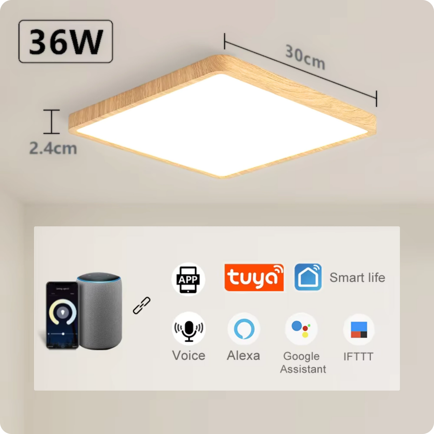 Plafonnier LED Smart Carré | Style Bois - PlafonnierDeco