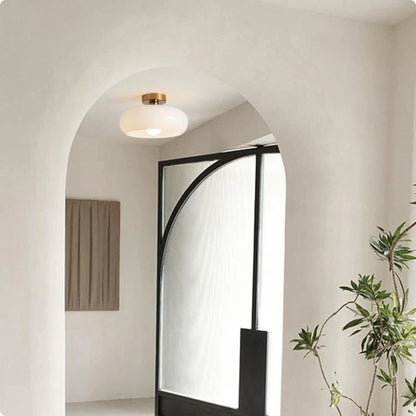 Plafonnier design en verre soufflé orange et blanc avec éclairage LED doux - PlafonnierDeco