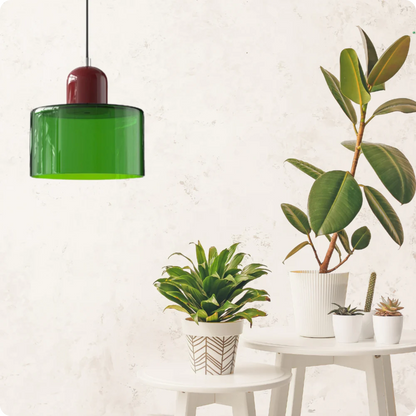 Plafonnier Design Verre Vert Fumé en Suspension Longue LED E27 - PlafonnierDeco