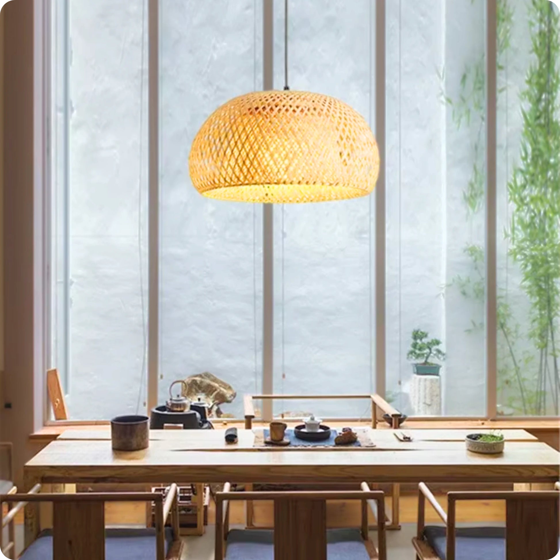 Plafonnier Bambou Tressé Main | Style Japonais Rétro - PlafonnierDeco