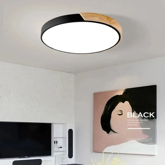 Plafonnier Rond - Design Minimaliste Bois LED | Éclairage Réglables