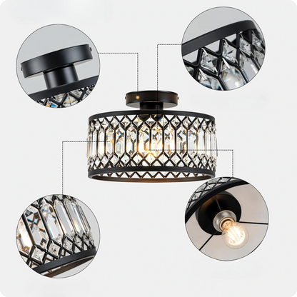 Plafonnier en verre et fer noir avec éclat cristal moderne - PlafonnierDeco