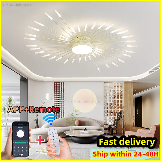 Plafonnier LED Moderne Forme Étoilée avec Variateur Télécommande