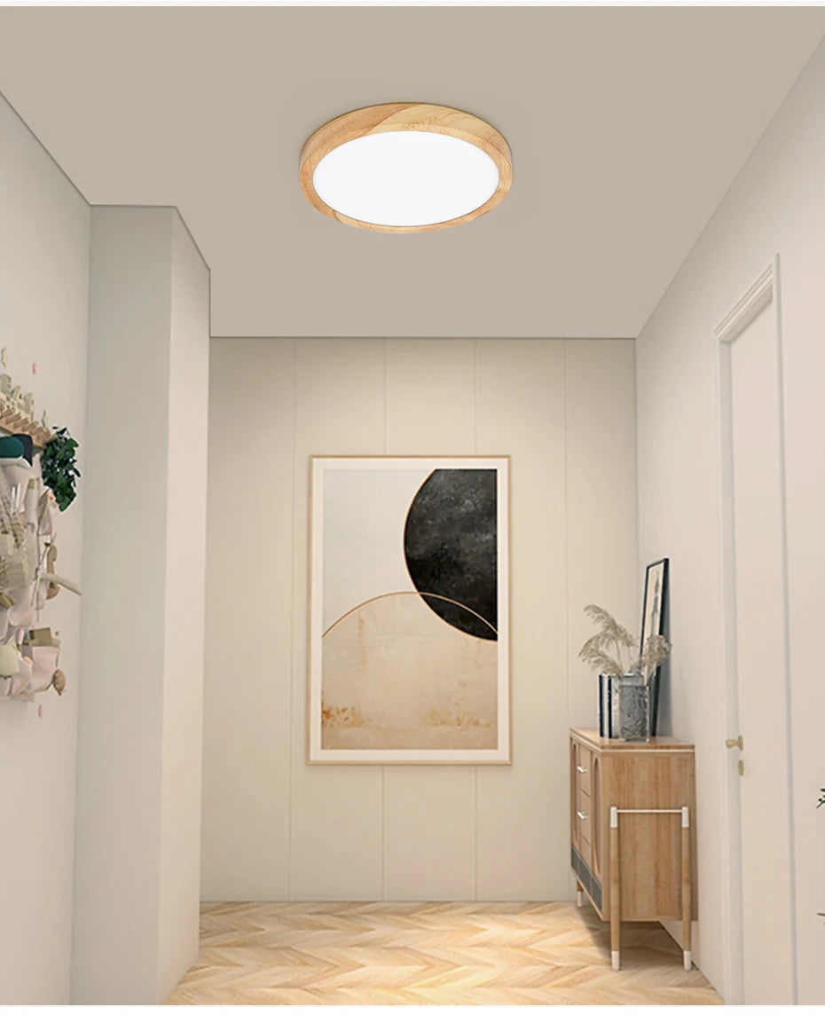 Plafonnier Rond Finition Bois LED | Températures de Couleur Ajustables