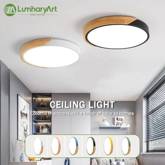 Plafonnier Rond - Design Minimaliste Bois LED | Éclairage Réglables