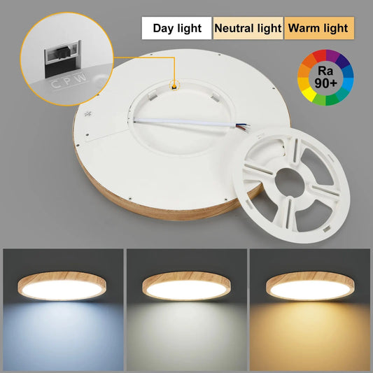 Plafonnier Rond Finition Bois LED | Températures de Couleur Ajustables