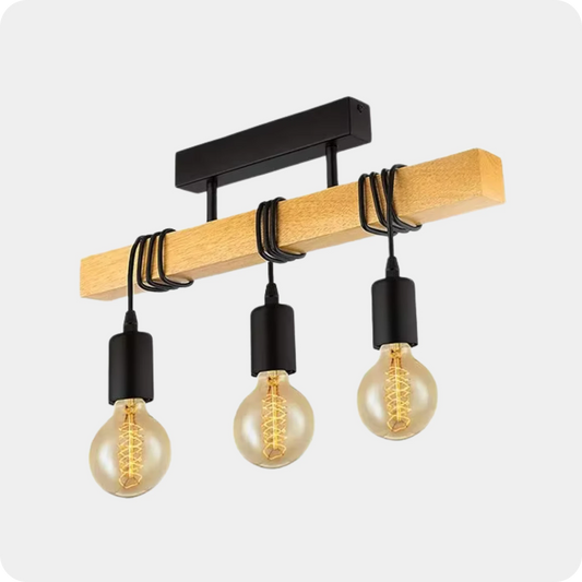 Plafonnier Bois Artisanal Vintage - 3 Douilles