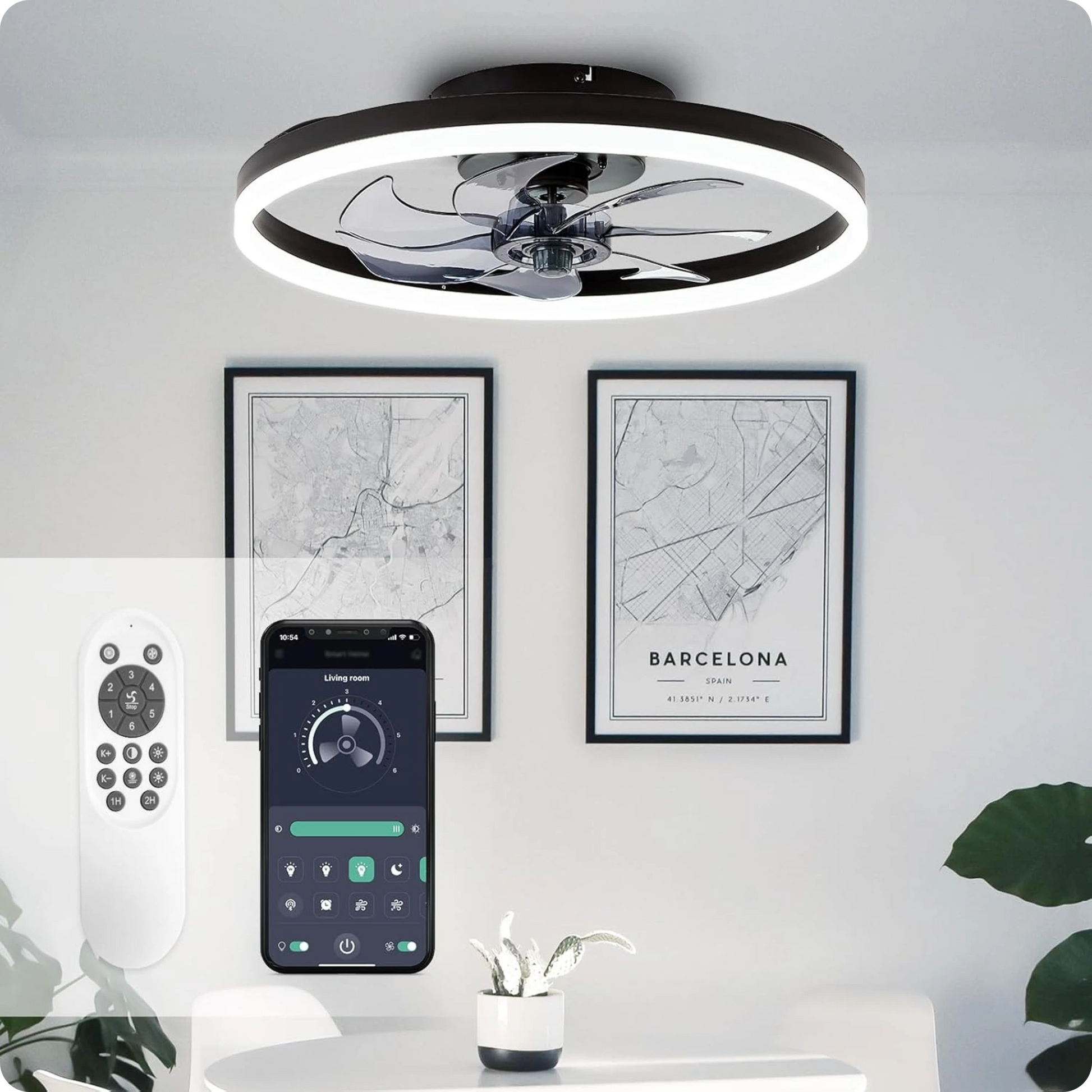 Plafonnier Ventilateur LED Design Acrylique Dimmable à 6 Vitesses - PlafonnierDeco