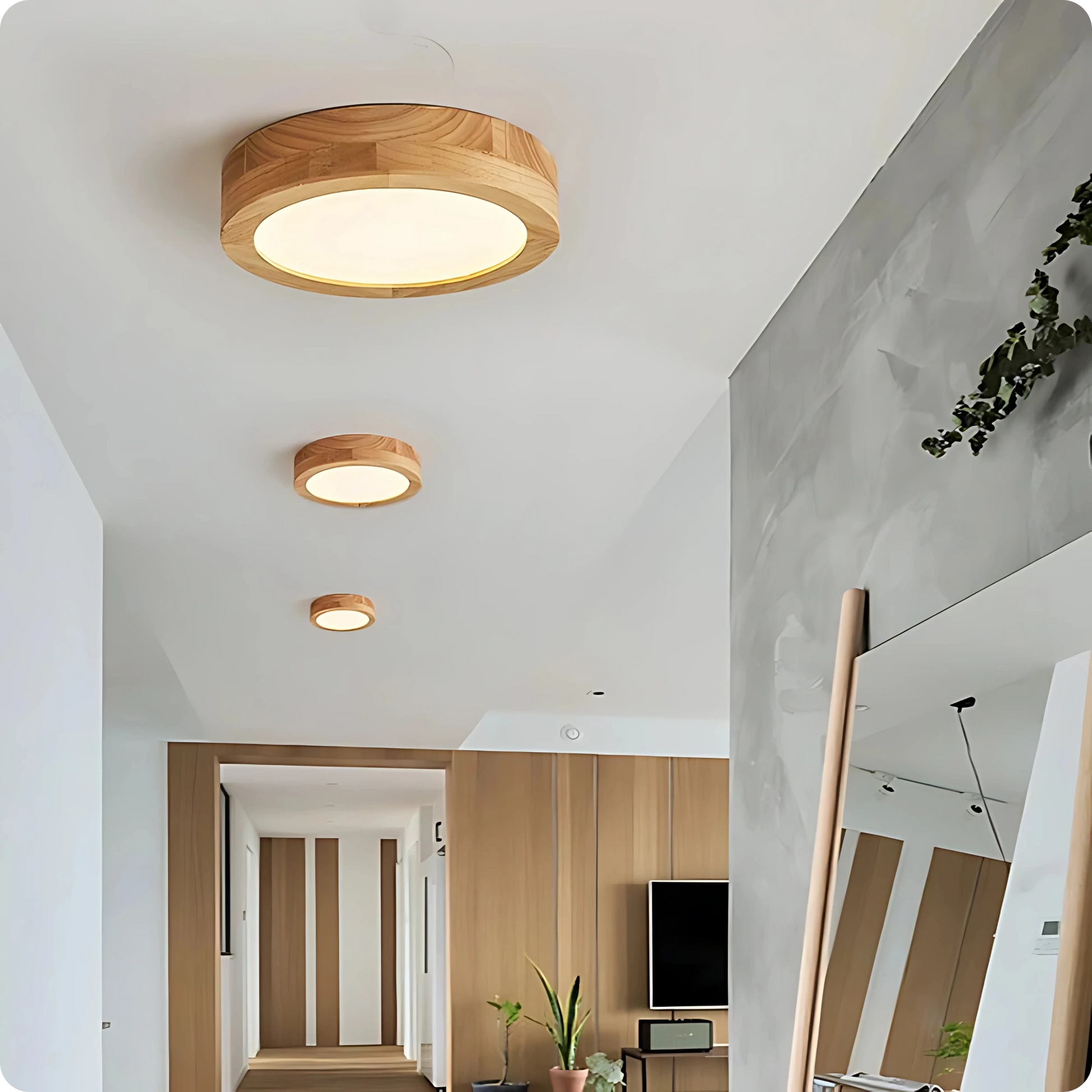 Plafonnier LED Bois Naturel - Design Rond Style Japonais - PlafonnierDeco