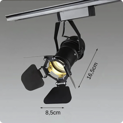 Plafonnier Spot Métal Noir Orientable E27 Style Industriel Rail Unique - PlafonnierDeco