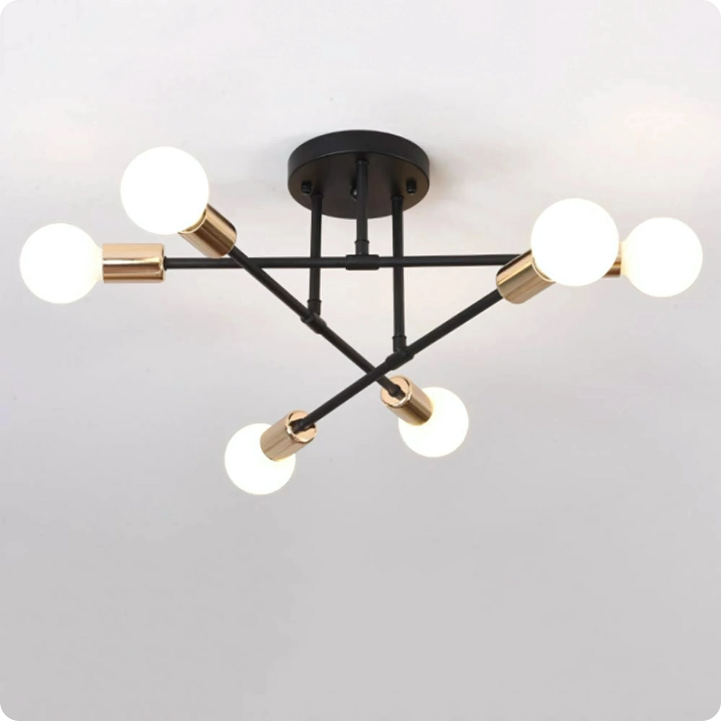 Plafonnier Design Art Moderne 6 Douilles Fer Plaqué Or Antique - PlafonnierDeco
