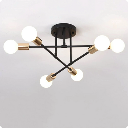 Plafonnier Design Art Moderne 6 Douilles Fer Plaqué Or Antique - PlafonnierDeco