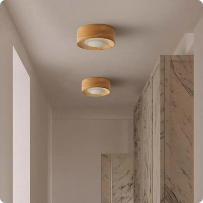 Plafonnier en bois noyer et métal avec éclairage LED chaleureux - PlafonnierDeco