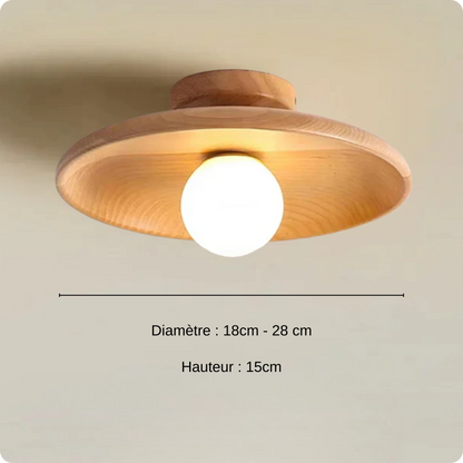 Plafonnier moderne bois noyer rond montage simple pour éclairage cosy - PlafonnierDeco