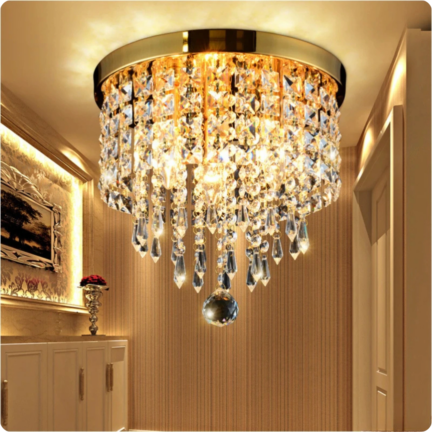 Plafonnier cristal en alliage poli avec reflets modernes et éclat - PlafonnierDeco